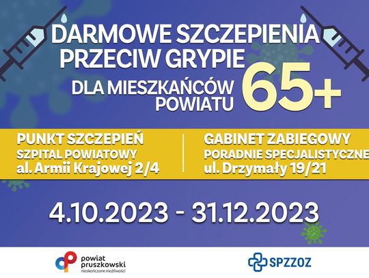 Darmowe szczepienia przeciw grypie dla osób w wieku 65+ !