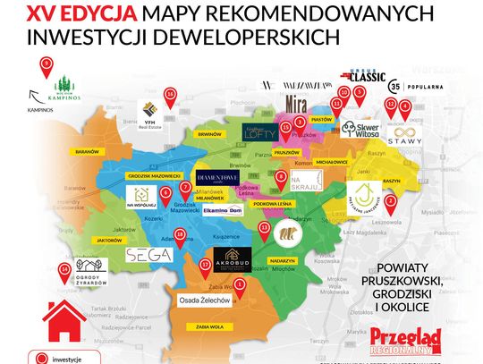 Mapa inwestycji deweloperskich powiatu pruszkowskiego, grodziskiego i okolic - jesień 2026