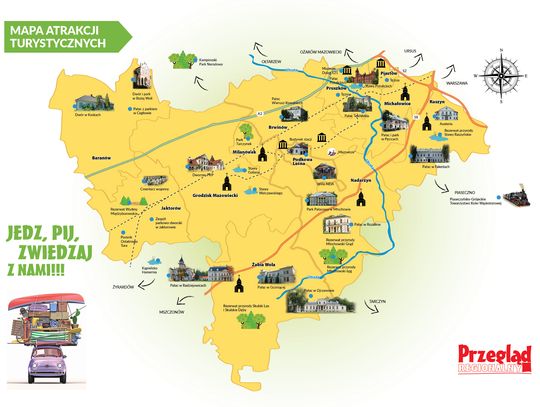 Mapa turystyczno-gastronomiczna powiatu pruszkowskiego, grodziskiego i okolic