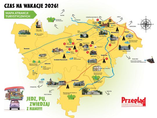 Mapa turystyczno-gastronomiczna powiatu pruszkowskiego, grodziskiego i okolic 2026