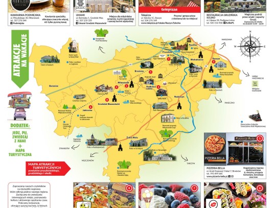 Mapa turystyczno-gastronomiczna w powiatach grodziskim, pruszkowskim i okolicach