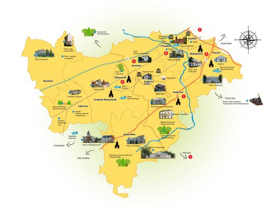 Mapa turystyczno-gastronomiczna powiatu pruszkowskiego, grodziskiego
