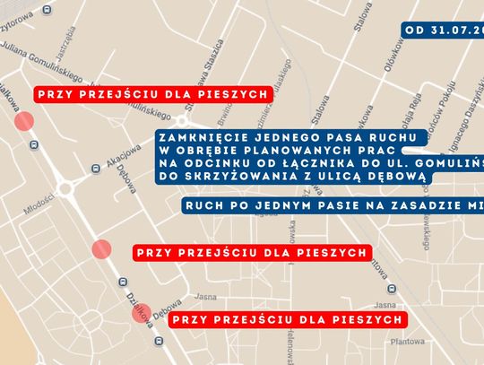 Utrudnienia na ulicy Działkowej. Od 31 lipca ruch wahadłowy