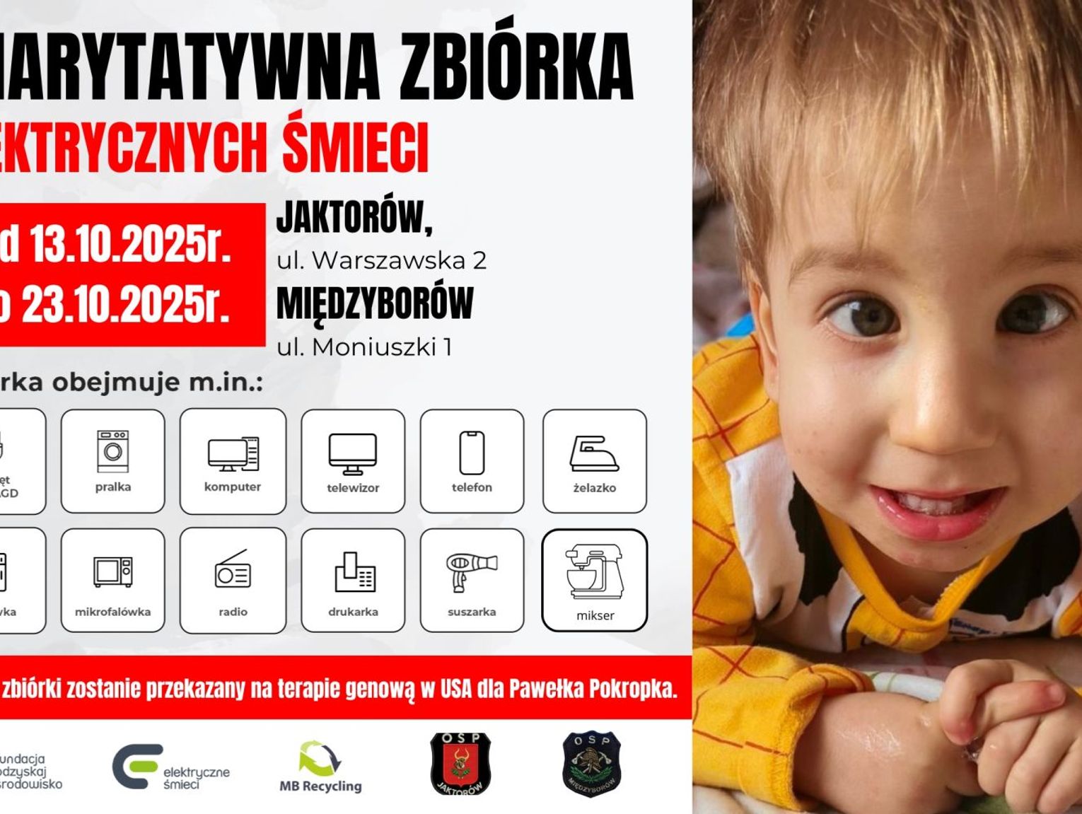 Oddaj elektryczne śmieci i uratuj zdrowie Pawełka – charytatywna zbiórka w Jaktorowie