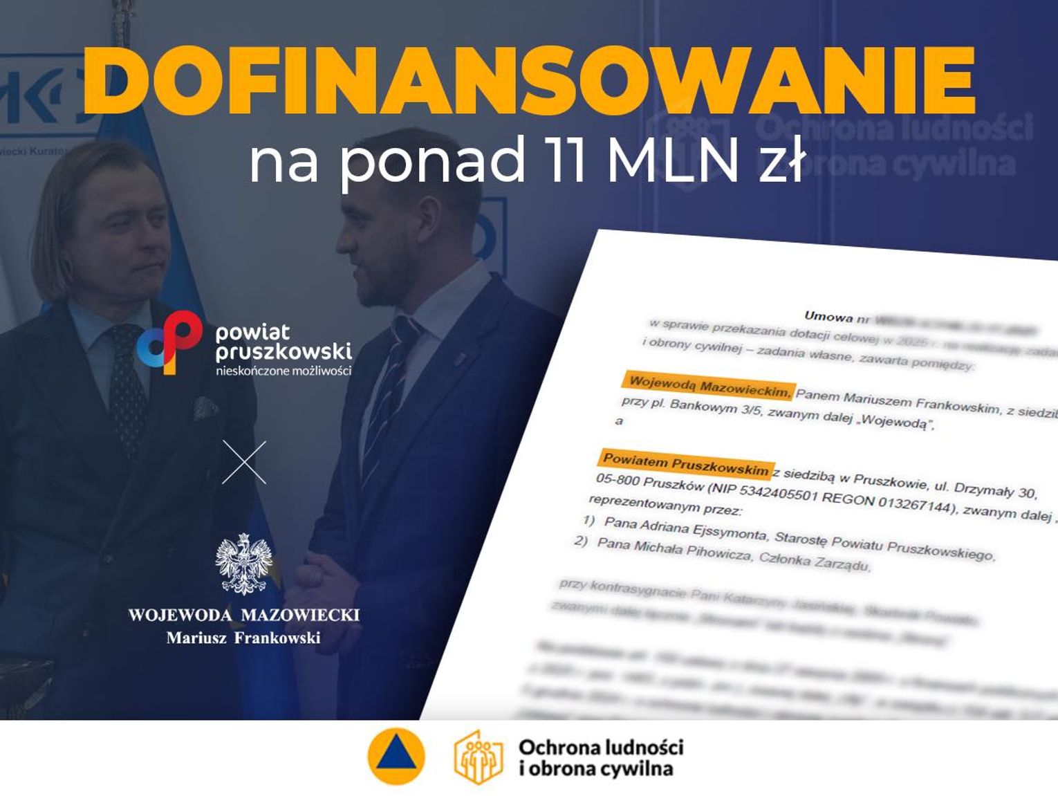 Ponad 11 milionów dla powiatu pruszkowskiego od wojewody mazowieckiego