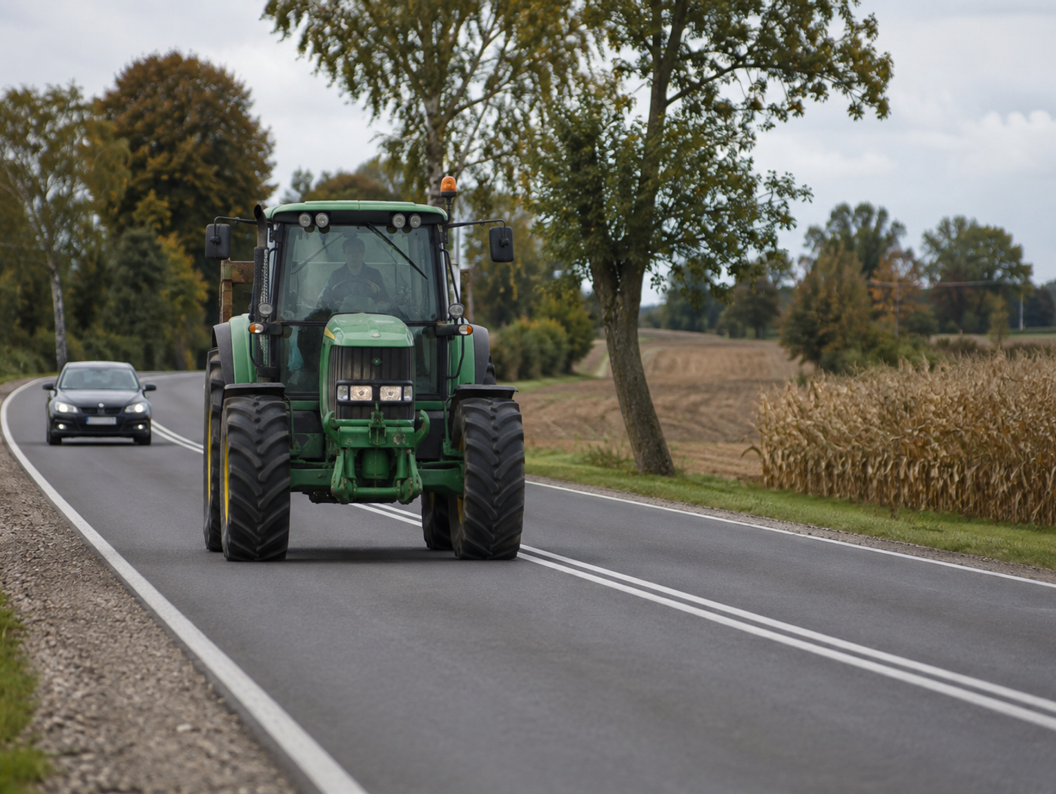 Traktor jedzie przed tobą, a na drodze podwójna ciągła. Czy wolno go wyprzedzić?