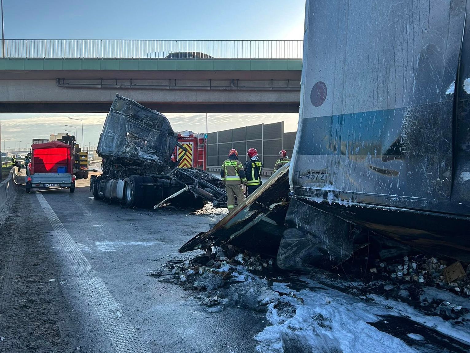 Zderzenie i pożar na autostradzie A2. Są poważne utrudnienia w ruchu