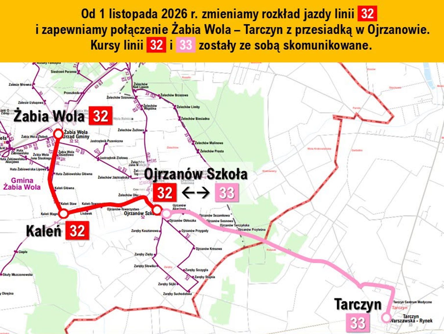 Zmiana rozkładu jazdy linii 32. Nowe przesiadki od 1 listopada