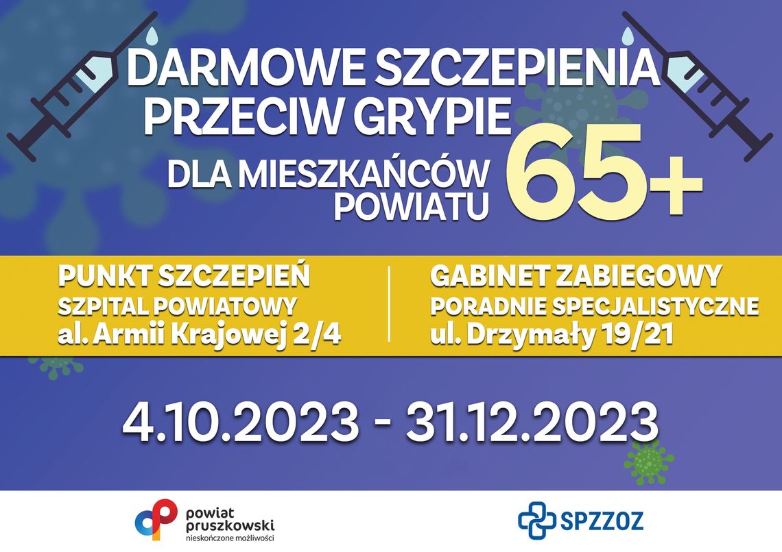 Darmowe szczepienia przeciw grypie dla osób w wieku 65+ !