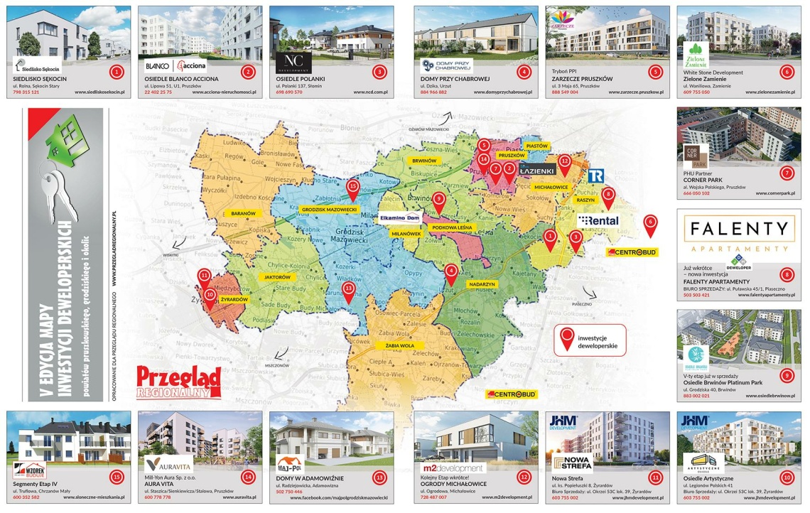 INWESTYCJE RYNKU PIERWOTNEGO - Mapa rekomendowanych inwestycji deweloperskich powiatów grodziskiego, pruszkowskiego i okolic