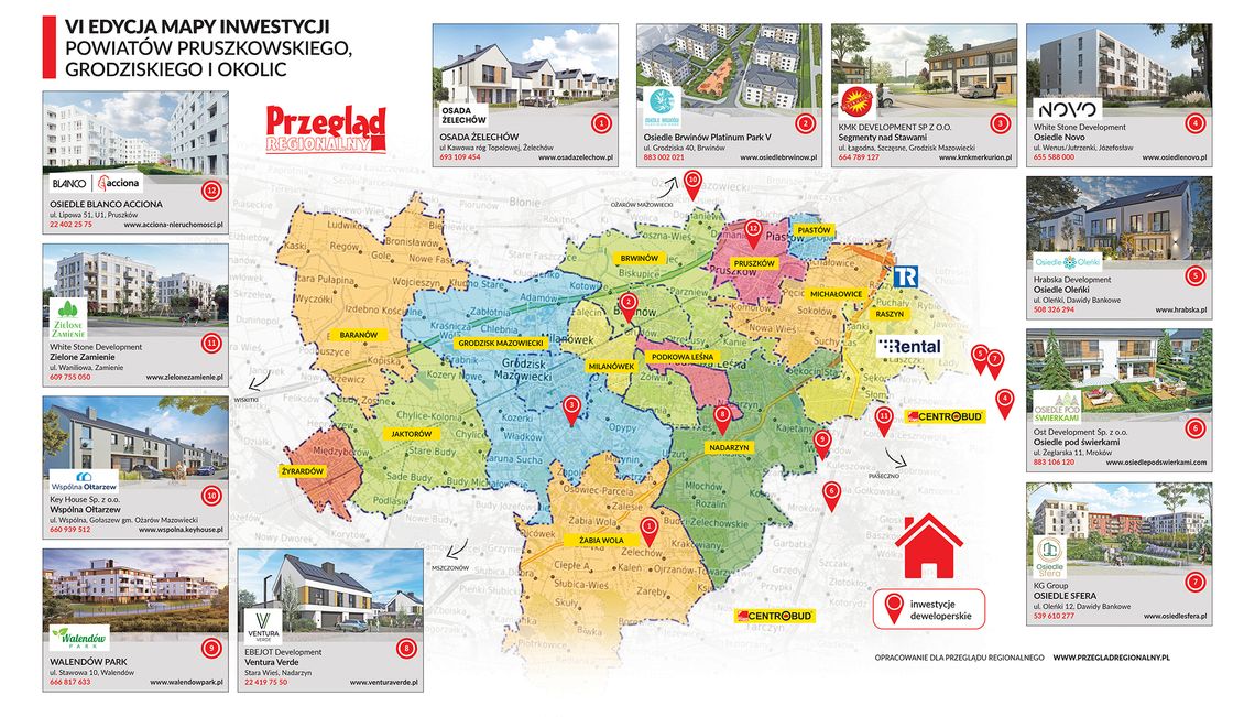 Mapa inwestycji deweloperskich powiatów grodziskiego, pruszkowskiego i okolic
