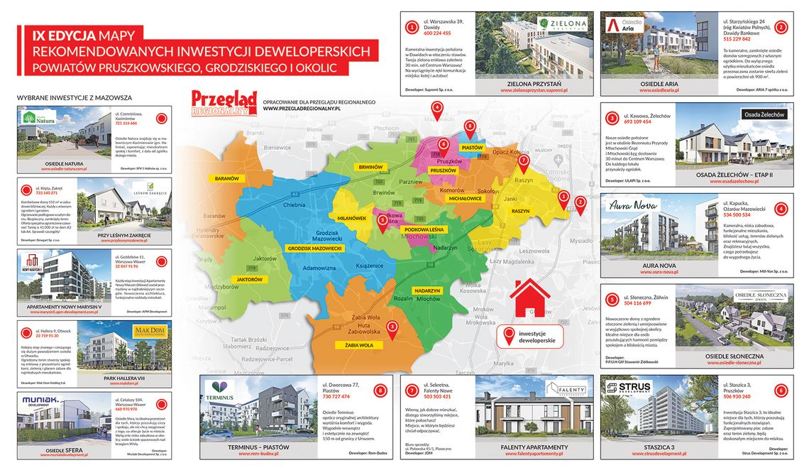 Mapa inwestycji deweloperskich powiatu pruszkowskiego i grodziskiego - jesień 2023