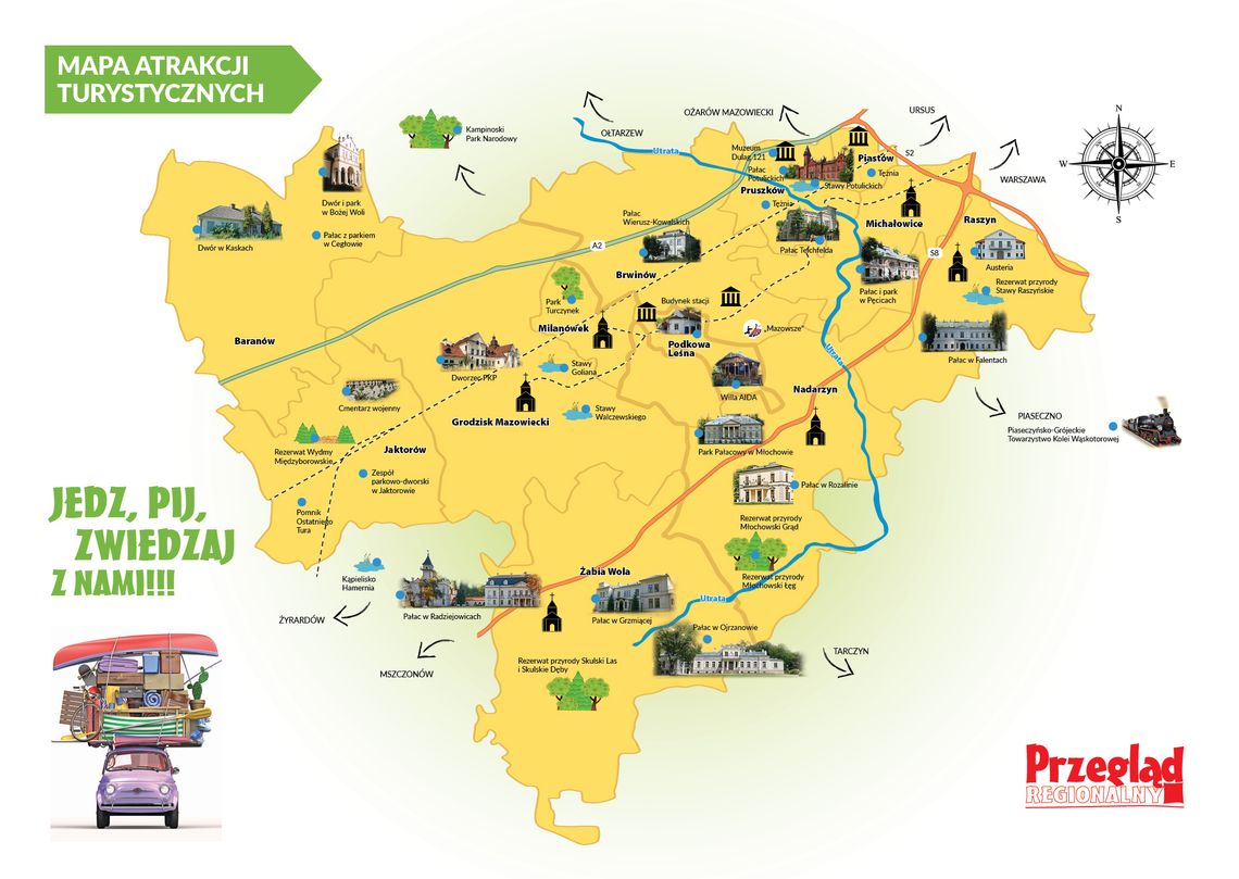 Mapa turystyczno-gastronomiczna powiatu pruszkowskiego, grodziskiego i okolic