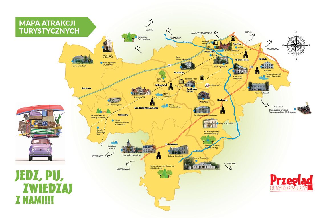 Mapa turystyczno-gastronomiczna powiatu pruszkowskiego, grodziskiego i okolic 2025