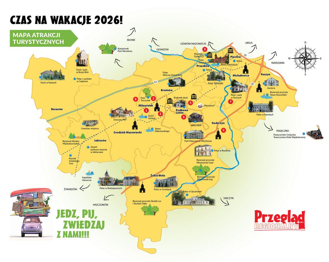 Mapa turystyczno-gastronomiczna powiatu pruszkowskiego, grodziskiego i okolic 2026