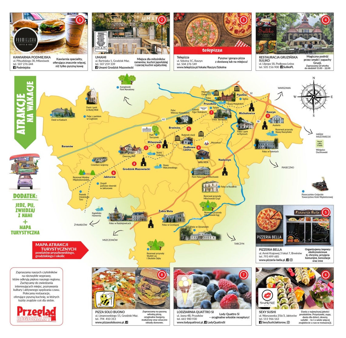 Mapa turystyczno-gastronomiczna w powiatach grodziskim, pruszkowskim i okolicach