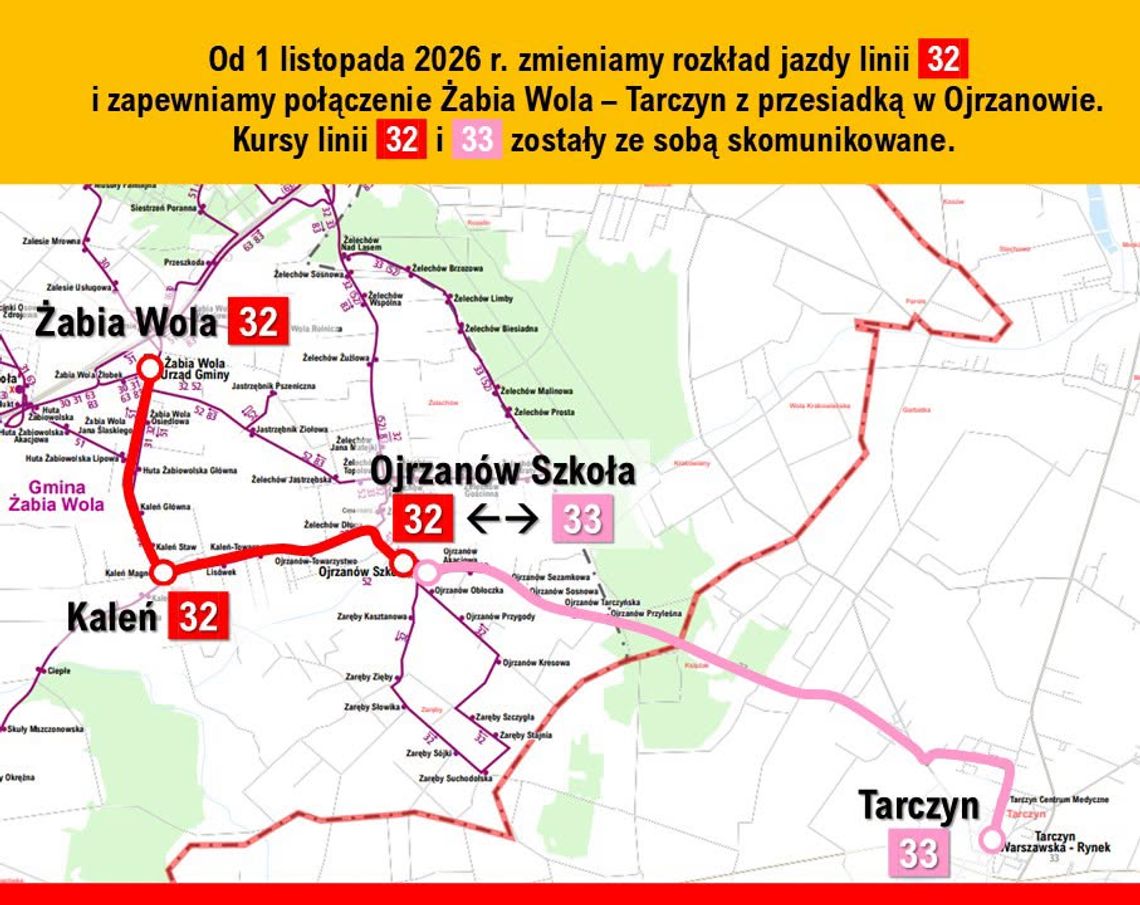 Zmiana rozkładu jazdy linii 32. Nowe przesiadki od 1 listopada