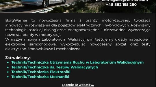 BorgWarner zatrudnia: