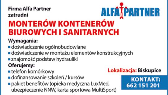 Firma Alfa Partner Zatrudni monterów kontenerów biurowych i sanitarnych