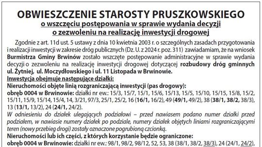 OBWIESZCZENIE Starosty Pruszkowskiego