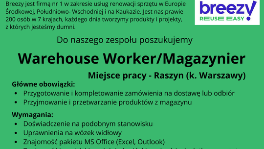 PRACA - WAREHOUSE WORKER/ MAGAZYNIER