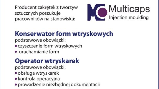 Producent zakrętek z tworzyw sztucznych poszukuje pracowników