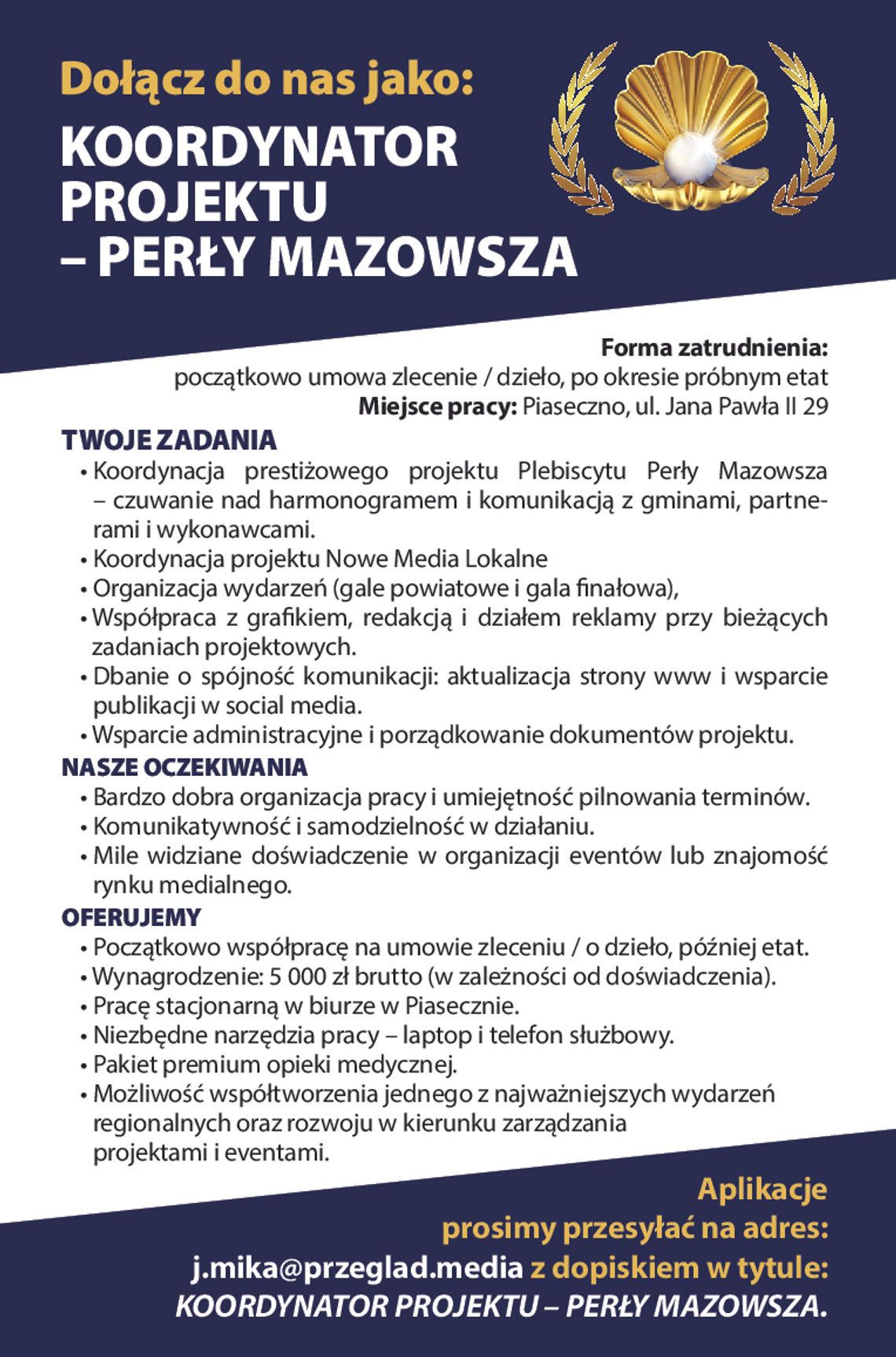 KOORDYNATOR PROJEKTU – PERŁY MAZOWSZA KOORDYNATOR PROJEKTU – PERŁY MAZOWSZA