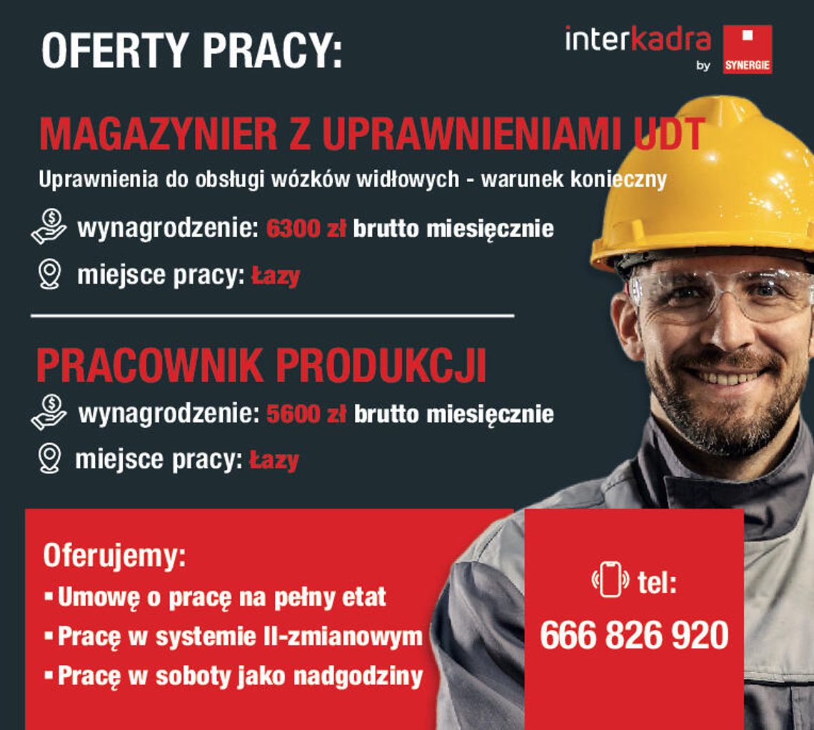 Magazynier z uprawnieniami UDT oraz Pracownik Produkcji - Łazy Magazynier z uprawnieniami UDT oraz Pracownik Produkcji - Łazy