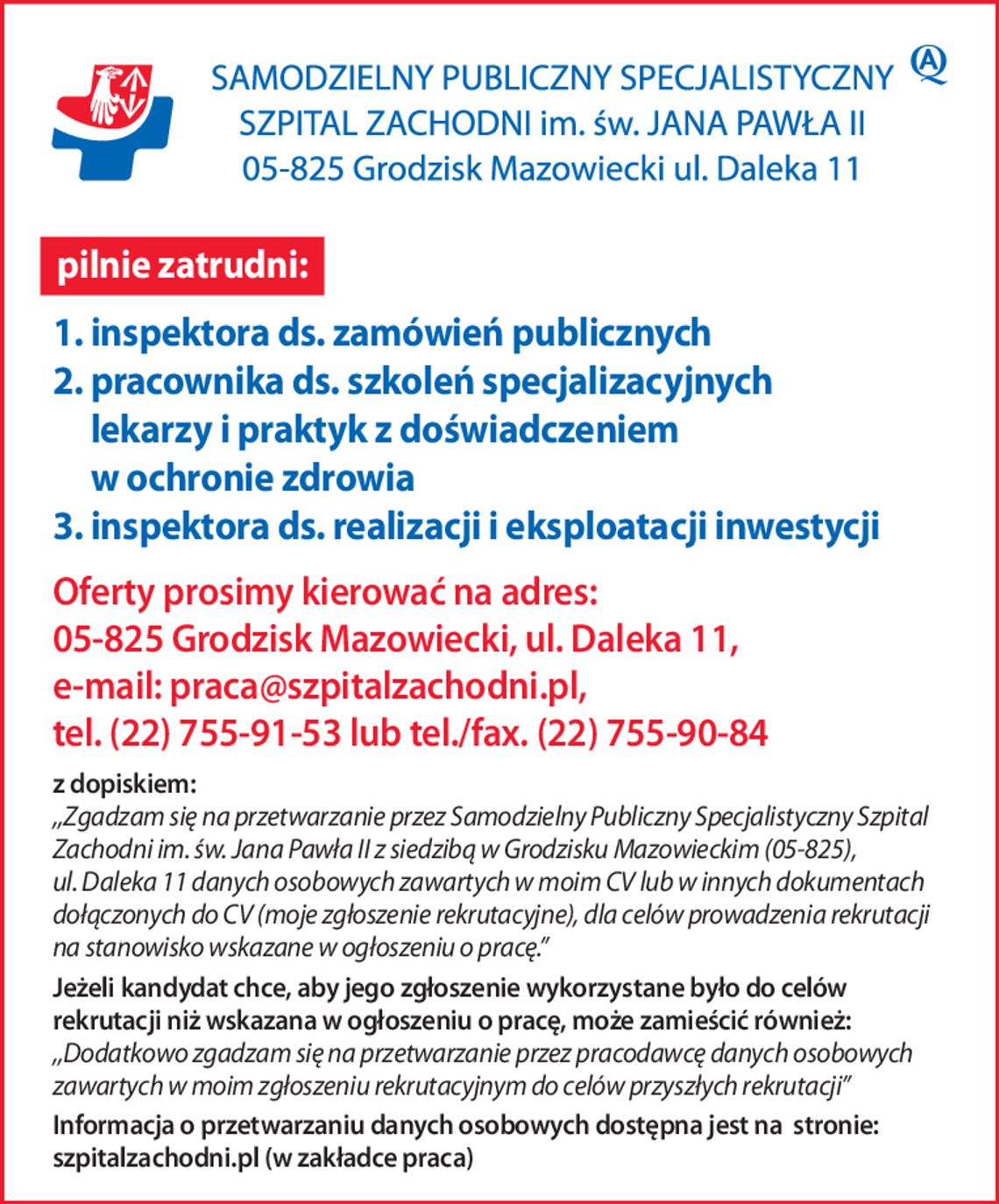 Szpital zatrudni Inspektorów