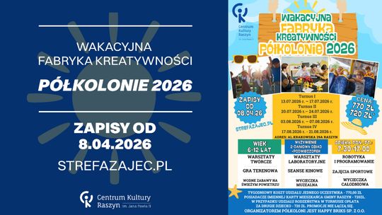 Wakacyjna Fabryka Kreatywności 2026 – Półkolonie w Centrum Kultury Raszyn
