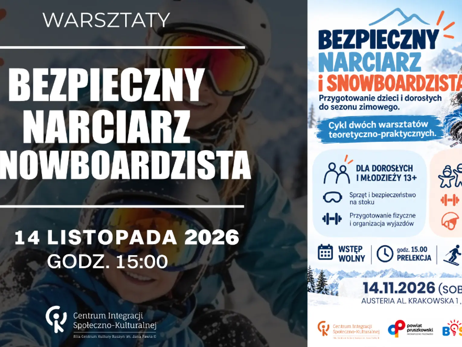 Bezpieczny narciarz i snowboardzista