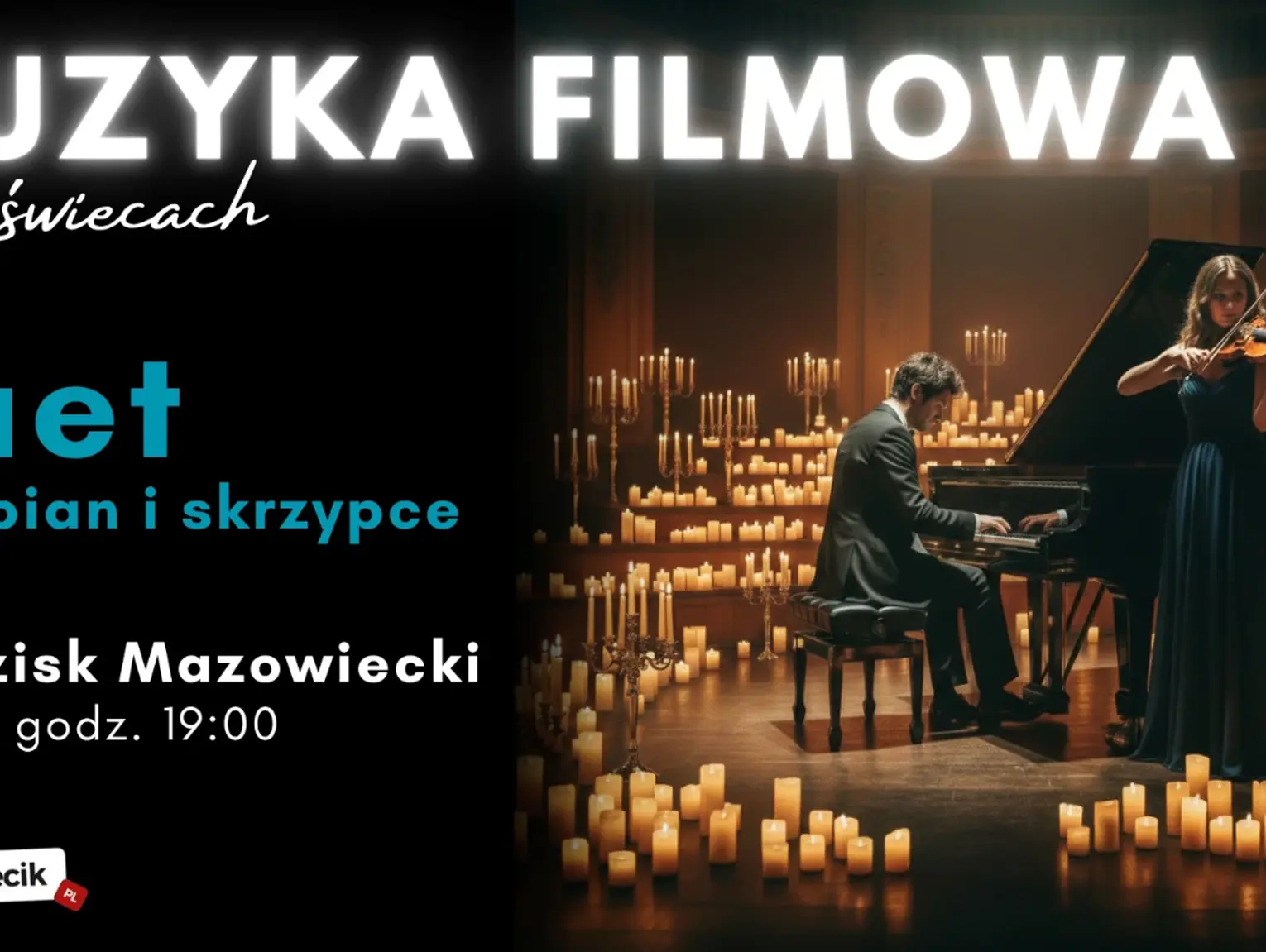 Muzyka filmowa: skrzypce i fortepian przy świecach