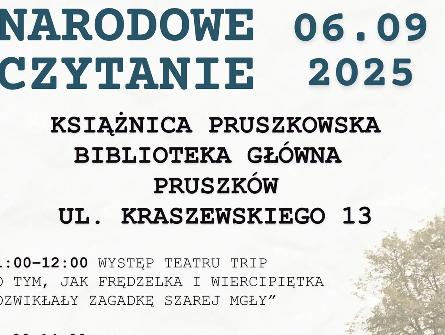 Narodowe Czytanie w Książnicy Pruszkowskiej i koncert w Pałacyku Sokoła