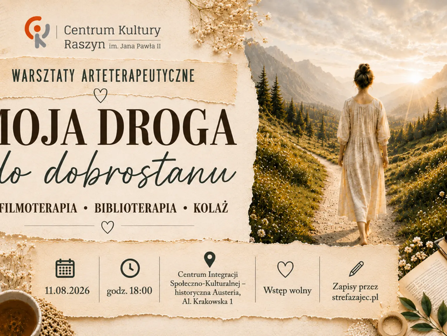 Warsztaty arteterapeutyczne: „Moja droga do dobrostanu” Filmoterapia · Biblioterapia · Kolaż