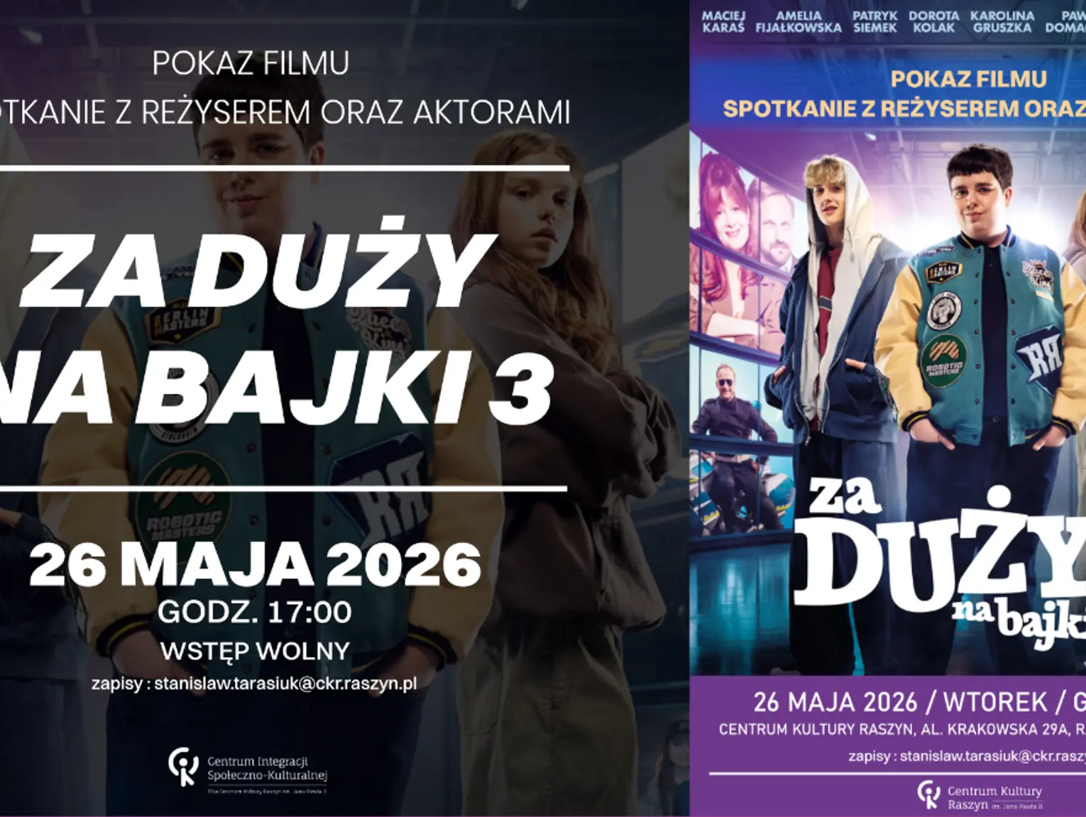 Za duży na bajki - projekcja filmowa + spotkanie z aktorami i reżyserem filmu
