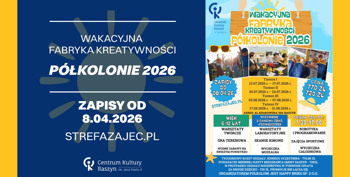 Wakacyjna Fabryka Kreatywności 2026 – Półkolonie w Centrum Kultury Raszyn