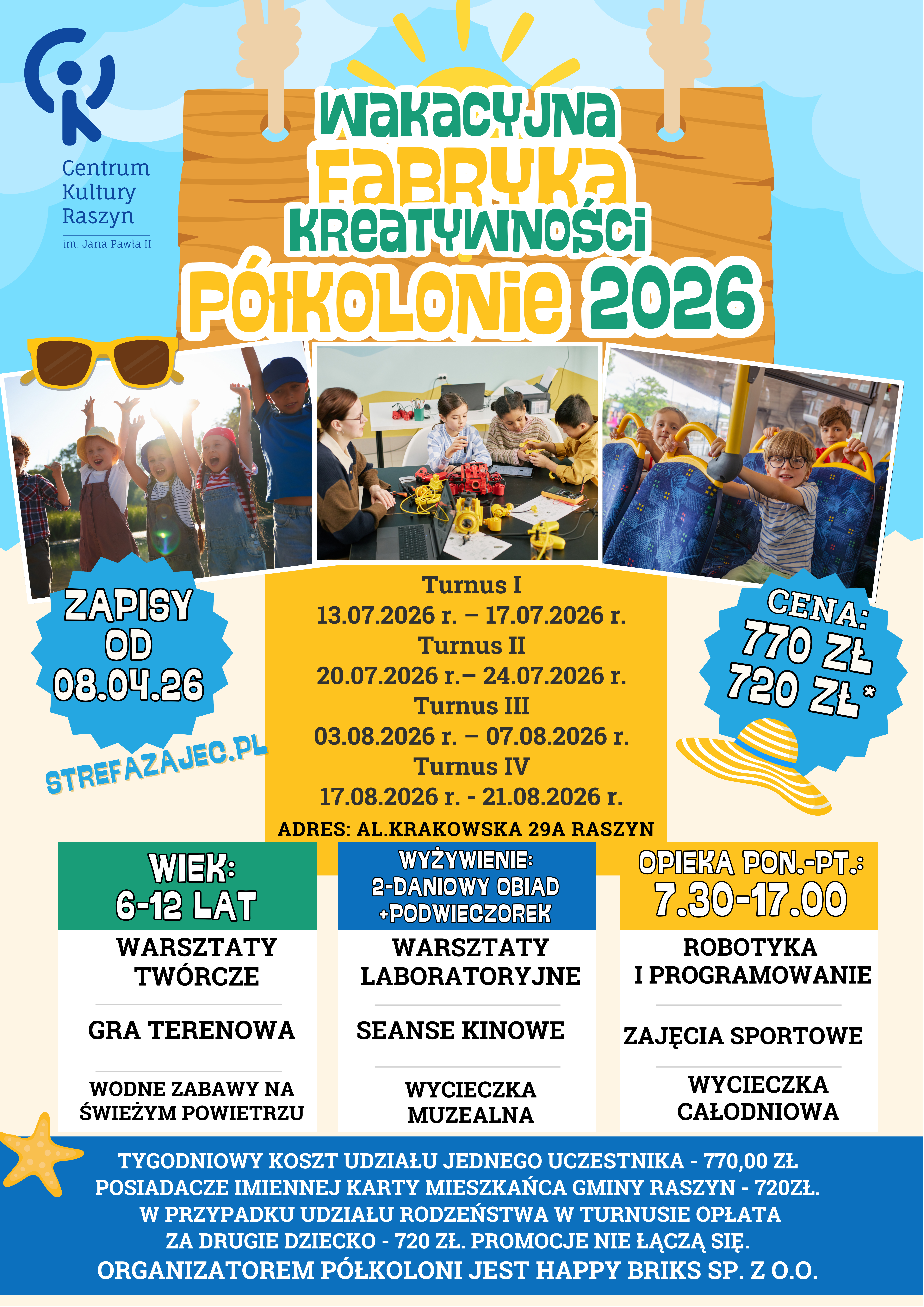 Wakacyjna Fabryka Kreatywności 2026 – Półkolonie w Centrum Kultury Raszyn