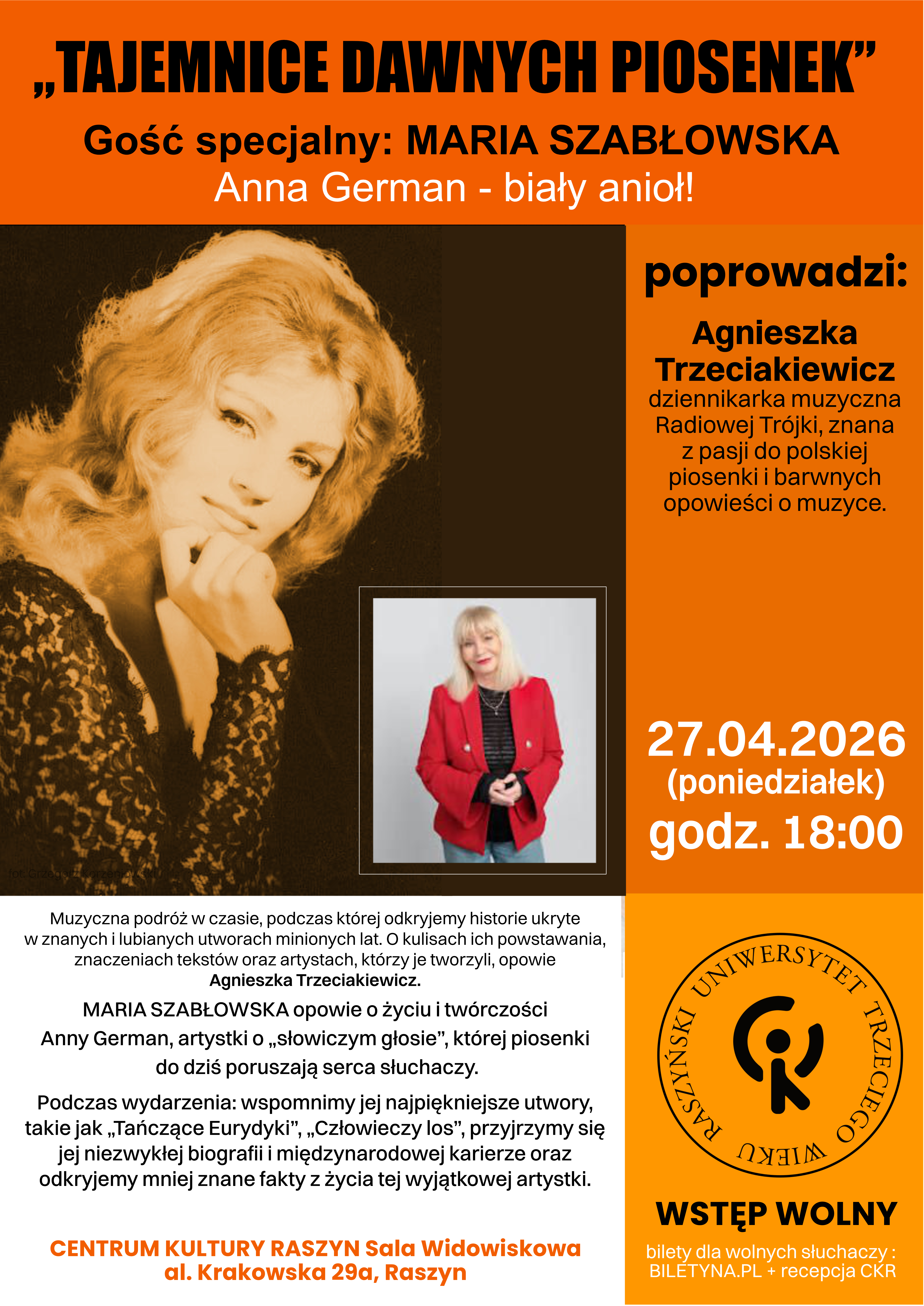 Wykład RUTW: „Tajemnice Dawnych Piosenek” Anna German